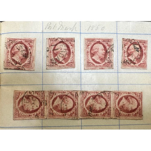 152 - Netherlands, 1852 early issues FU with nicer cancellations in booklet to include; 1852 5c FU (x5), 1... 