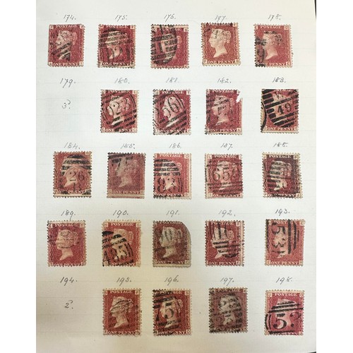 259 - Great Britain, 1d red U range in small stockbook, annotated by plate and neatly presented, with dupl... 