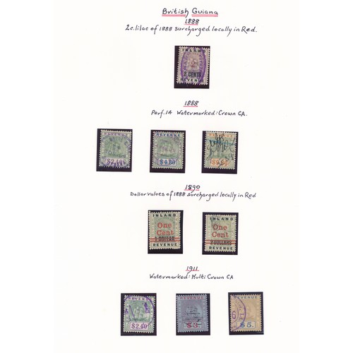 58 - British Guiana – Revenues, small range on loose leaves with 1865-1887 Summary Jurisdiction to 76c fi... 