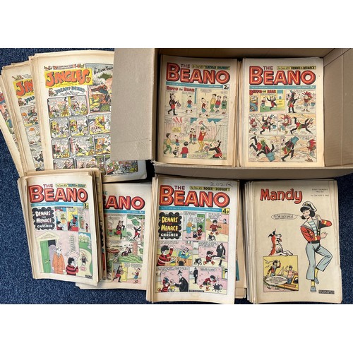 517 - Large quantity of old comics to include: Beano 1969: 9 copies, 1970:  49 copies, 1971:  51 copies, 1... 