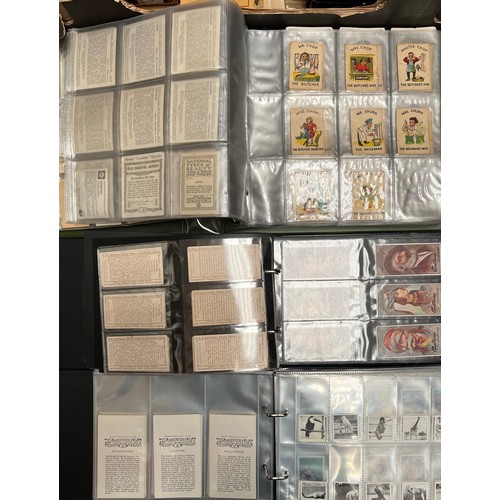 412 - Large accumulation of trade cards (some cigarette cards) in 3 fruit trays with 3 sleeved album and l... 