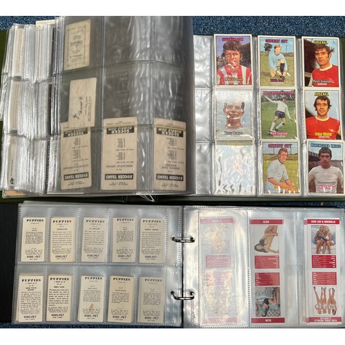 412 - Large accumulation of trade cards (some cigarette cards) in 3 fruit trays with 3 sleeved album and l... 