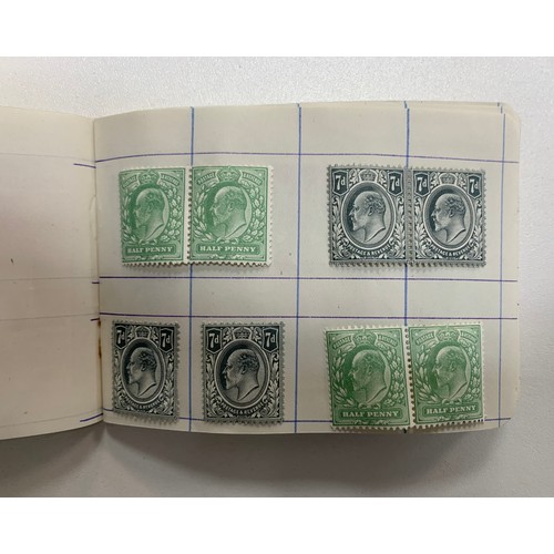 281A - Great Britain, 1902-11 M vals in small red booklet, including, pairs, ½d corner marginal block of ei... 