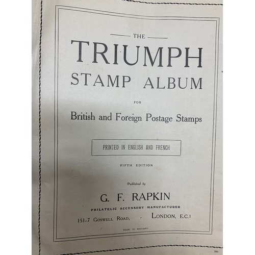 15 - World stamp range in old The Triumph album published by G.F. Rapkin, to include; small quantities of... 