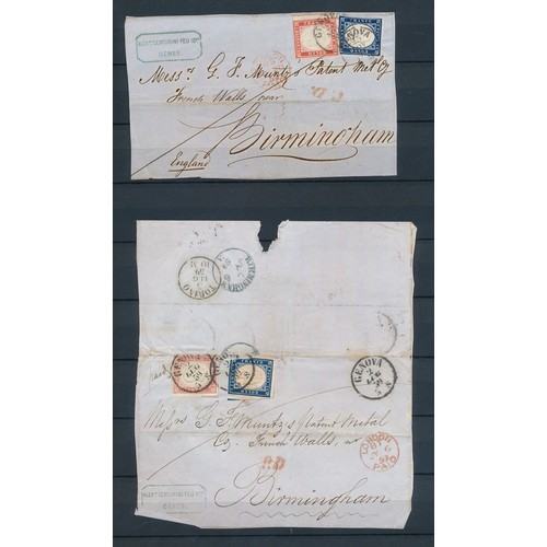 123A - Sardinia, small quantity of part entire Genoa to Birmingham part covers. Sardinia stamps U with Geno... 