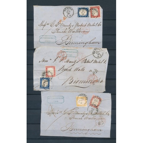 123A - Sardinia, small quantity of part entire Genoa to Birmingham part covers. Sardinia stamps U with Geno... 