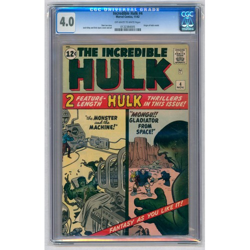 26 - THE INCREDIBLE HULK #4 - (November 1962)-Graded 4.0 by CGC - Origin of Hulk retold. Stan Lee story, ... 