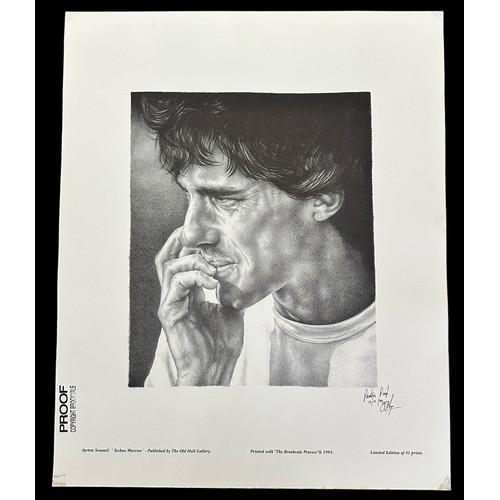 225 - Ayrton Senna portrait b/w print, original Printer's Proof signed by printmaker and dated 12/12/94,  ... 