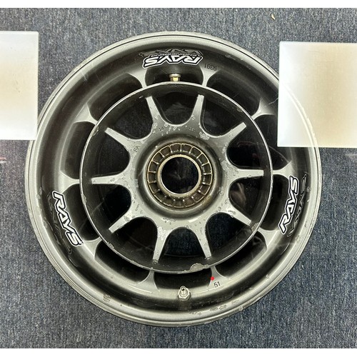 226 - Race wheel coffee table, generally excellent to good plus, used Rays Engineering alloy wheel approx.... 