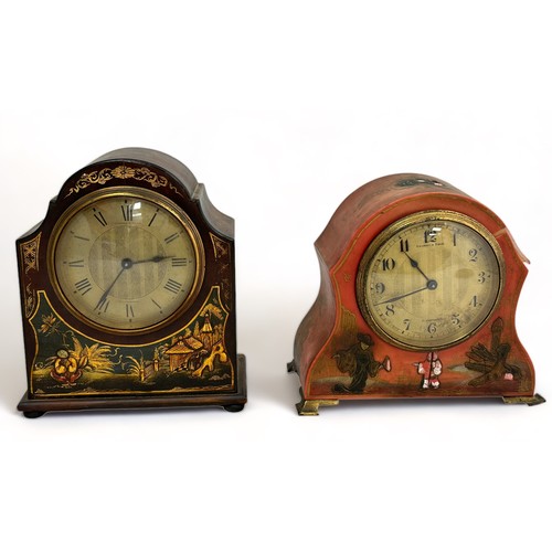 197 - A pair of chinoiserie mantel clocks by Swinden & Sons. Both in need of repair - would make an intere... 