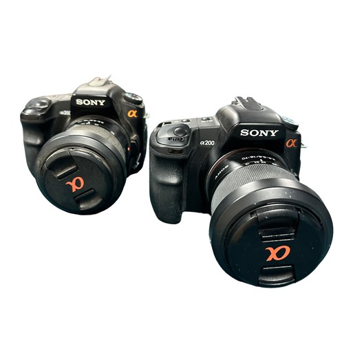 360 - 2x Sony Alpha A200 Cameras. 10MP APS-C sensor. Includes 2x 18-70mm f3.5 Sony detachable lenses, 1x T... 