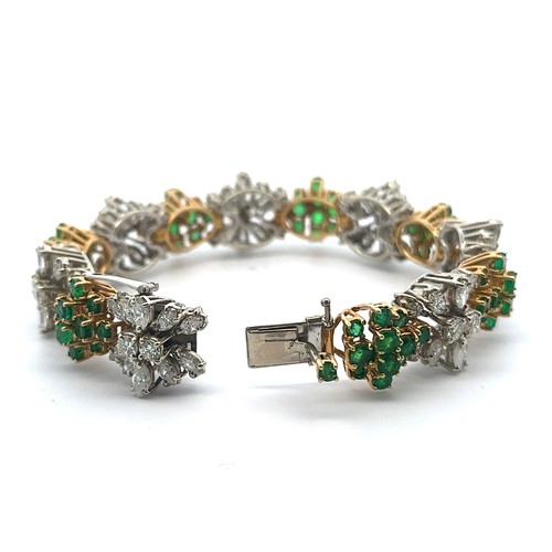 24 - An emerald and diamond bracelet with alternate links of diamonds and emeralds The 7 diamond links ea... 