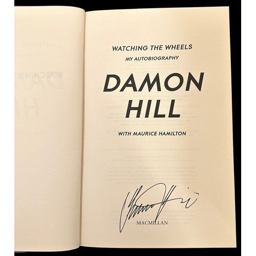 229 - Damon Hill Watching The Wheels signed autobiography hardback book, plus framed print approx. H68.5cm... 