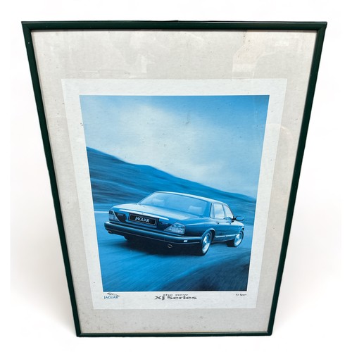 233 - Jaguar collection, with F-Type and XF side air vent covers mounted on wooden plinths, framed prints ... 