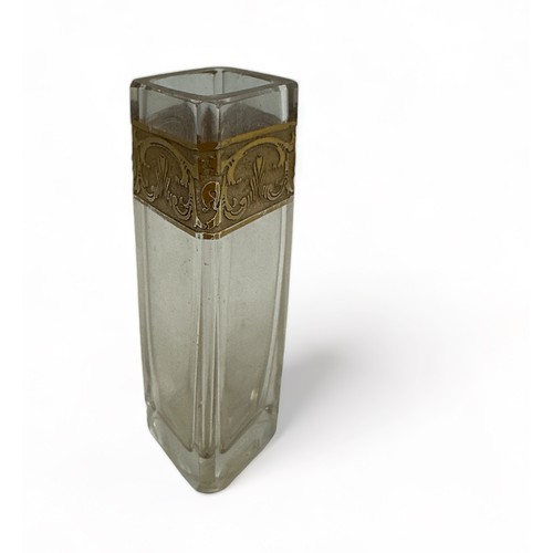 282 - Moser Karlsbad, small art deco diamond shaped posy vase with gilt foliate band design to exterior. E... 