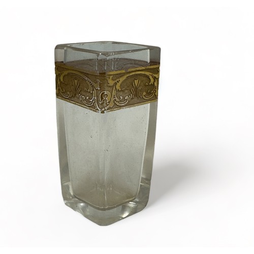 282 - Moser Karlsbad, small art deco diamond shaped posy vase with gilt foliate band design to exterior. E... 