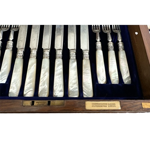 181 - JZ Barraclough & Sons, late 19th Century Mother of Pearl & Silver 18 setting, 36 piece fruit set kni... 