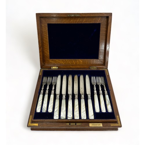 181 - JZ Barraclough & Sons, late 19th Century Mother of Pearl & Silver 18 setting, 36 piece fruit set kni... 