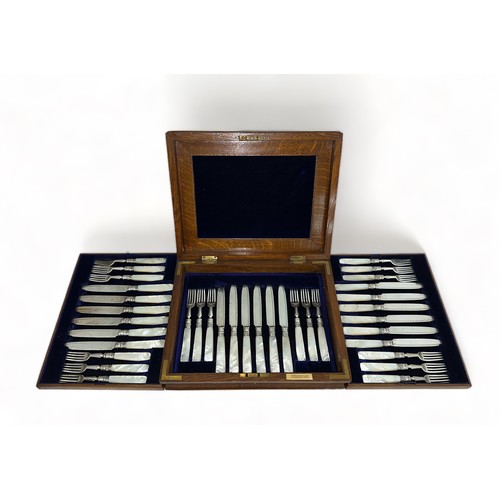 181 - JZ Barraclough & Sons, late 19th Century Mother of Pearl & Silver 18 setting, 36 piece fruit set kni... 