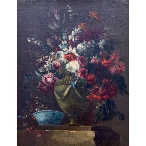 411 - Dutch School 18th / 19th Century Floral still life oil on canvas, without visible signature. Flowers... 