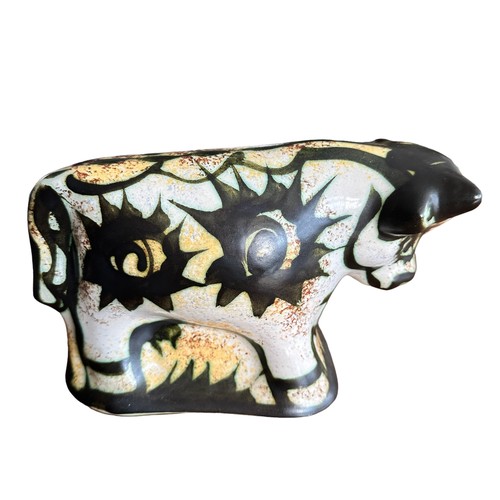 296 - Celtic Pottery Newlyn Cornwall. Bull nicely decorated in a modern folky pattern. very good condition... 