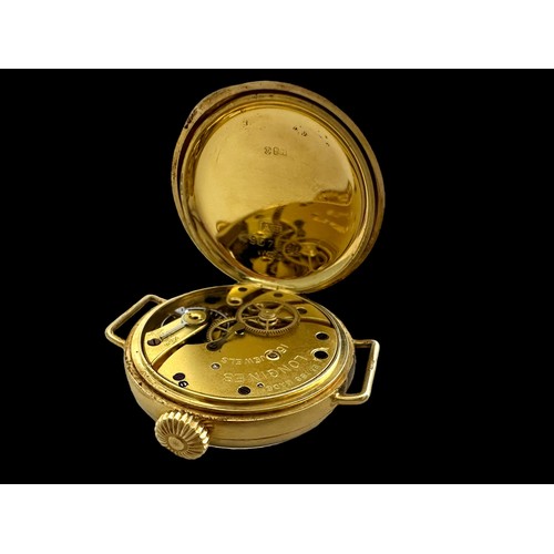 60 - A small 18ct gold 15 jewel Longines pocket watch with white enamel dial, Arabic numeral hour markers... 