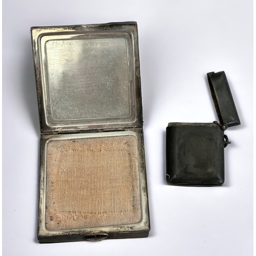 163 - A silver compact and silver vesta case.  Silver compact with engine turned decoration and monogram t... 