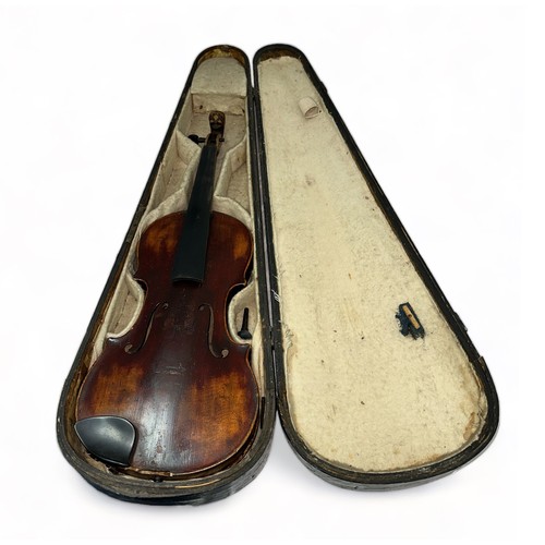 375 - An Antonius Stradivarius Violin Copy - labelled inside '1763'. Lion carved scroll. Pegbox/scroll in ... 