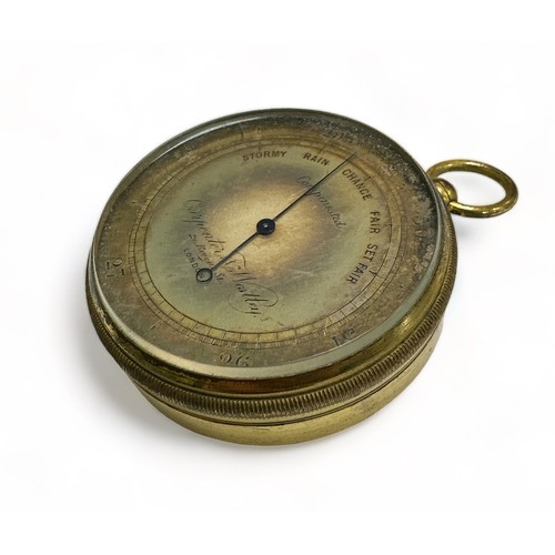 367 - Parker Wesley Pocket Barometer with original fitted leather case. Hinge has become detached. Brass c... 