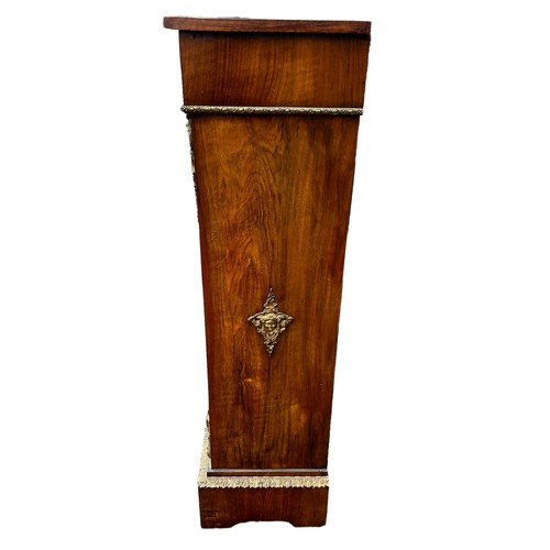 440 - Victorian floral inlaid pier cabinet with brass mounts. Single glazed door with lock and key. 3 inte... 