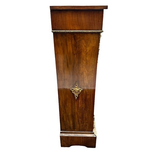 440 - Victorian floral inlaid pier cabinet with brass mounts. Single glazed door with lock and key. 3 inte... 