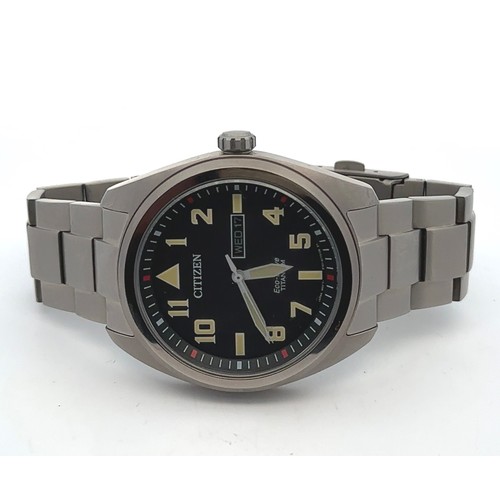 94 - Citizen Eco Drive Titanium - E101-S125774 wristwatch. Black dial with Arabic numeral hands/ baron ma... 