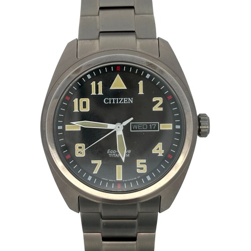 94 - Citizen Eco Drive Titanium - E101-S125774 wristwatch. Black dial with Arabic numeral hands/ baron ma... 