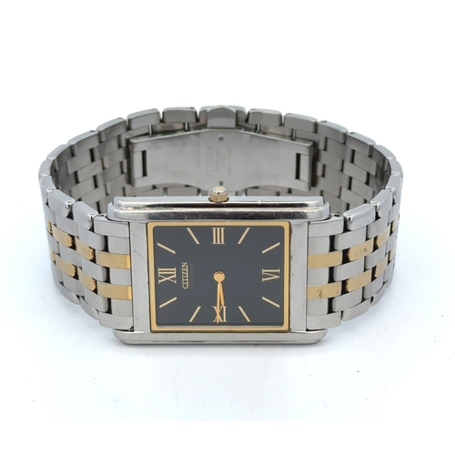 119 - Citizen Eco Drive Stiletto GB20-S013569 wristwatch. Stainless steel case with rectangular black dial... 