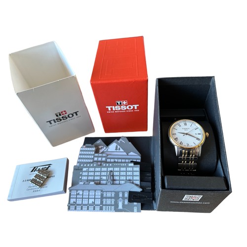 122 - Tissot gents wristwatch 1853 T085410a. White dial with Roman numeral hour markers and outer minute t... 