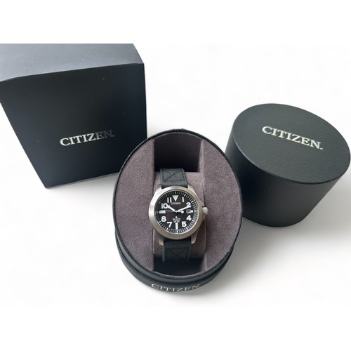 125 - A Citizen Eco Drive wr300 E168-S115060 wristwatch. Titanium case with black dial, luminous hands, Ar... 