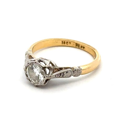 22 - A diamond solitaire ring, stamped 18ct and Plat, size K. Diamond approx 0.36ct, Weight 2.88g.