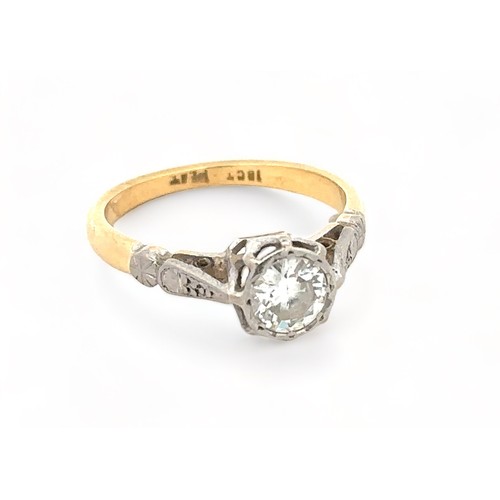 22 - A diamond solitaire ring, stamped 18ct and Plat, size K. Diamond approx 0.36ct, Weight 2.88g.