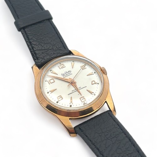 95 - A 1960s Sellita 25 jewel automatic gents wristwatch. Gold plated case, silvered dial with Arabic/ ar... 