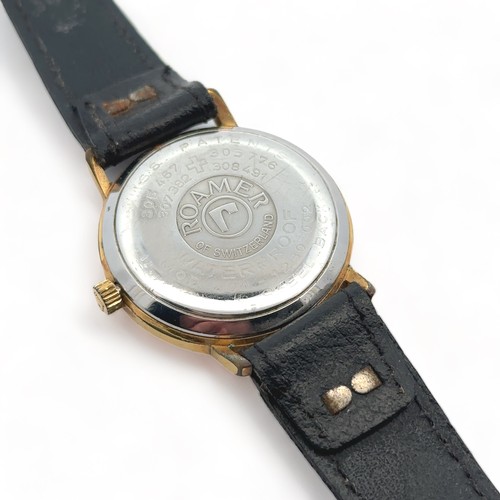 97 - A 1960s Roamer Stingray Roto 44 Date manual gents wristwatch. Gold plated case with gold toned dial,... 