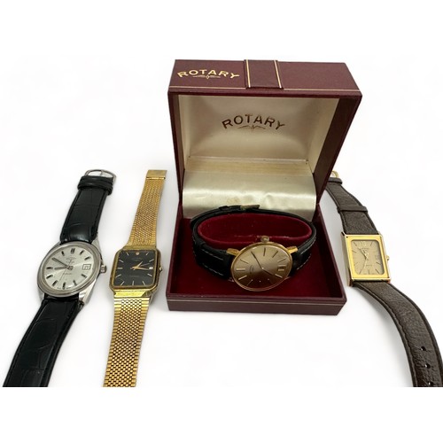 113 - Four Rotary Watches. Includes a quartz Rotary Tank gold plated watch, a quartz Rotary gold plated wa... 