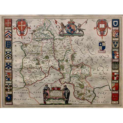 381 - Johan Blaeu, 17th Century hand-coloured engraved map of Oxfordshire by Johan Blaeu. Oxonium Comitatu... 