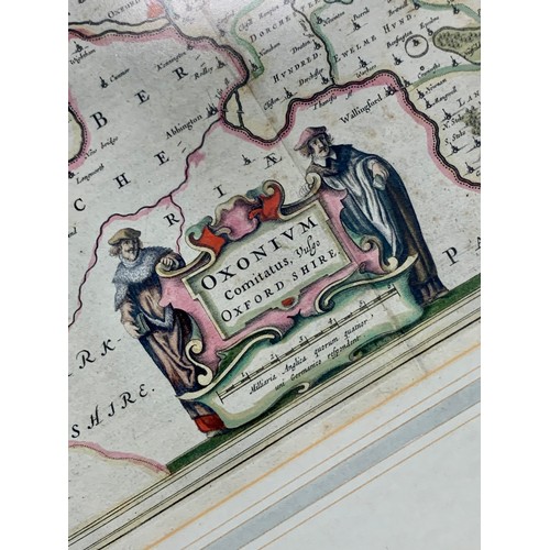 381 - Johan Blaeu, 17th Century hand-coloured engraved map of Oxfordshire by Johan Blaeu. Oxonium Comitatu... 