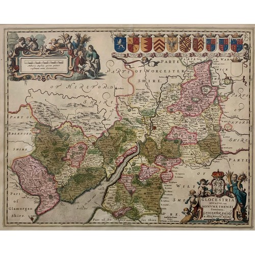 382 - Peter Schenk & Gerard Valk, 17th Century hand-coloured engraved map of Gloucestershire & Monmouthshi... 