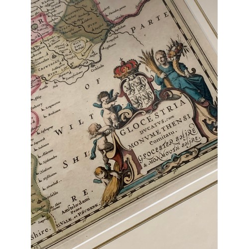 382 - Peter Schenk & Gerard Valk, 17th Century hand-coloured engraved map of Gloucestershire & Monmouthshi... 