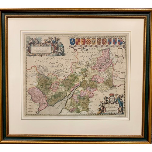 382 - Peter Schenk & Gerard Valk, 17th Century hand-coloured engraved map of Gloucestershire & Monmouthshi... 