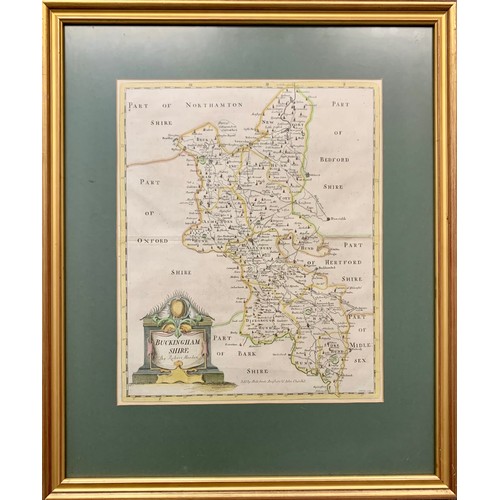 383 - Robert Morden, 18th Century hand coloured Buckinghamshire map by Rob Morden, framed and glazed. 35cm... 