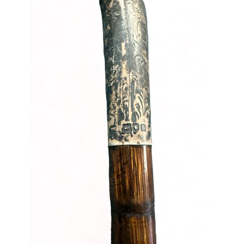 350 - Ebonised sword Stick with Silver crook handle, Hallmarks and makers name unclear but looks to be aro... 