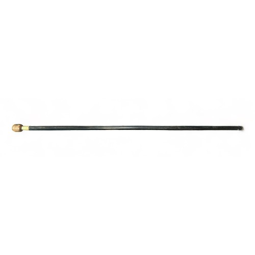 340 - Ebonised walking Stick with unusual treen pommel that unscrews to reveal a space to store a coin. St... 