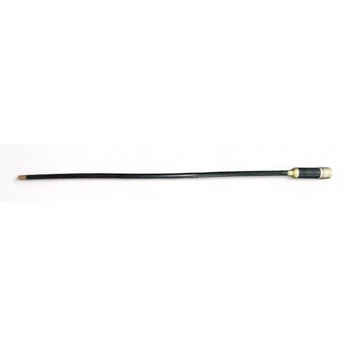 341 - Ebonised walking Stick with bakelite tube handle with metal cap. Cap unscrews to reveal a space that... 